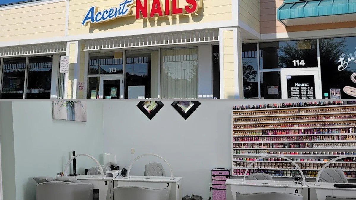 Manicure station with polish bottles and tools.